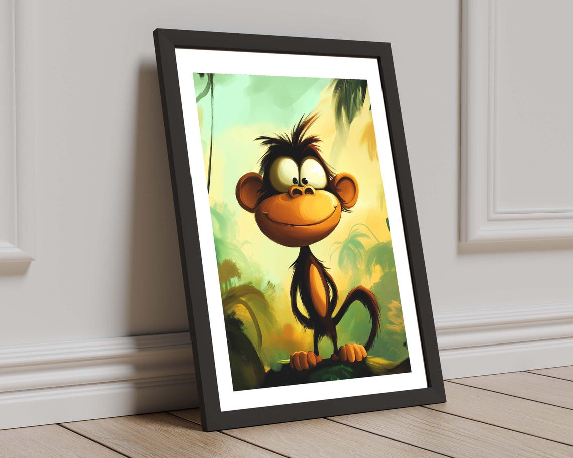 Crazy Cartoon Monkey Big Eyes Jungle Background Kids Wall Art - Image 8