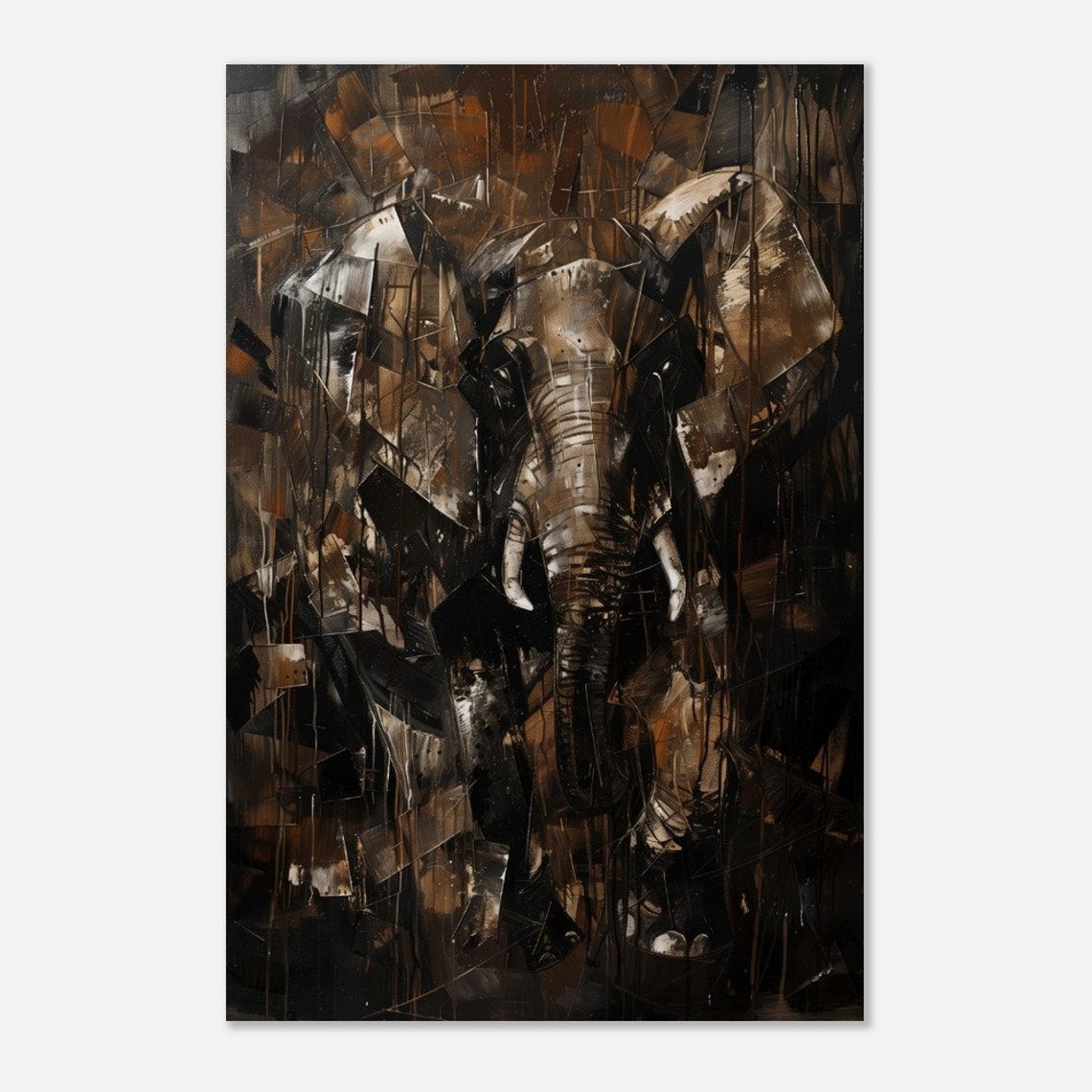 Cubist Elephant Abstract Art Dark Bronze Tones Dramatic Wall Poster - Image 4