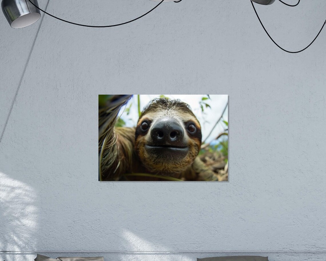 Sloth Extreme Close Up Smiling Face Funny Cute Wildlife Photo Wall Art Poster - Image 2