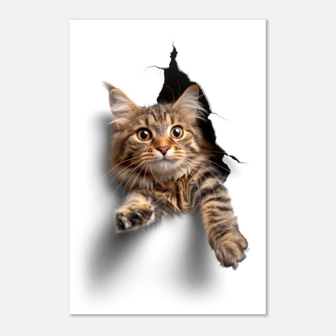 Tabby Cat Breaking Through Paper 3D Funny Wall Jump Optical Art Poster - Image 3