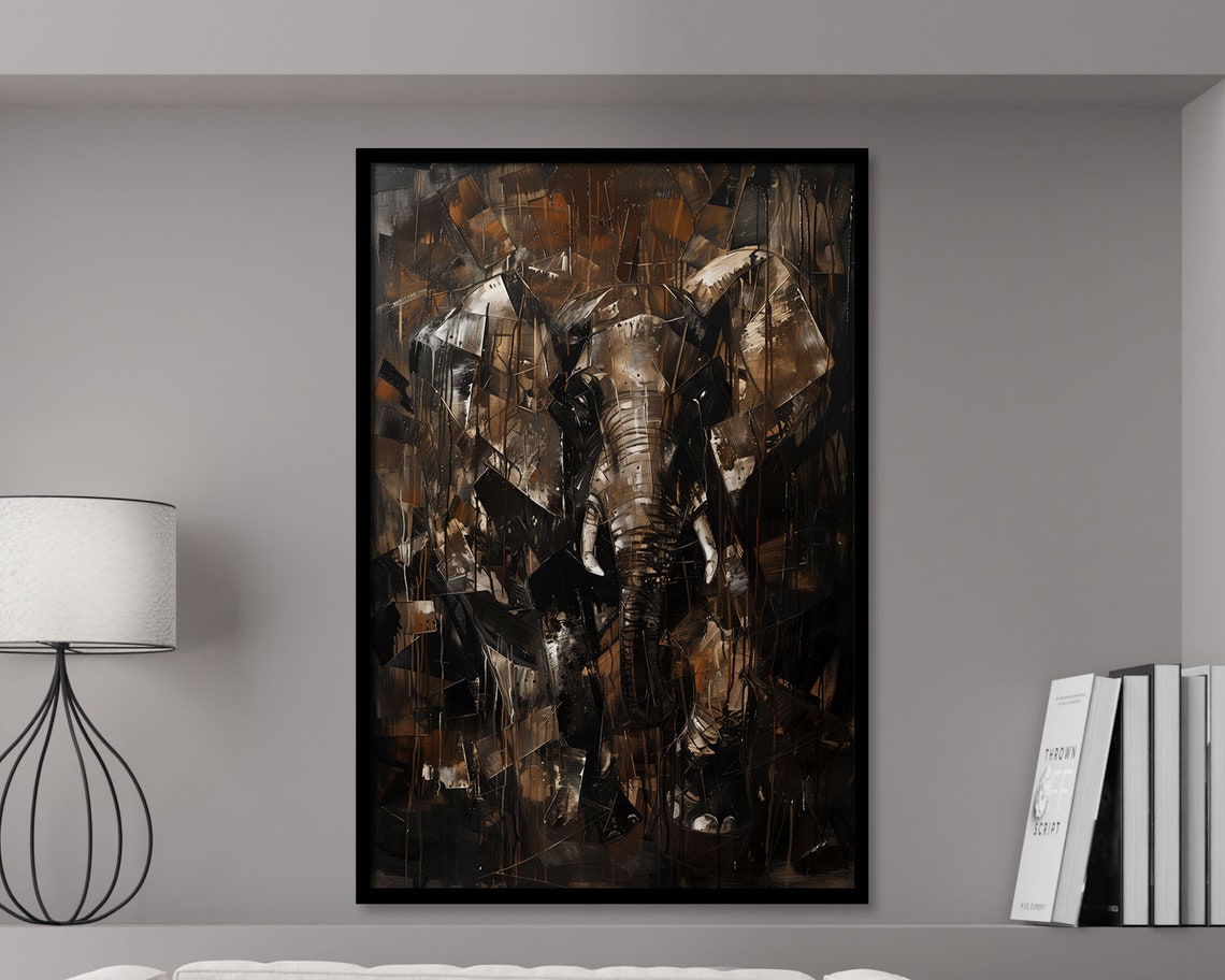 Abstract Elephant Cubist Painting Bronze Brown Textured Artwork Poster