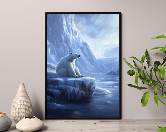 Polar Bear Sitting On Arctic Iceberg Blue Glacier Wildlife Poster