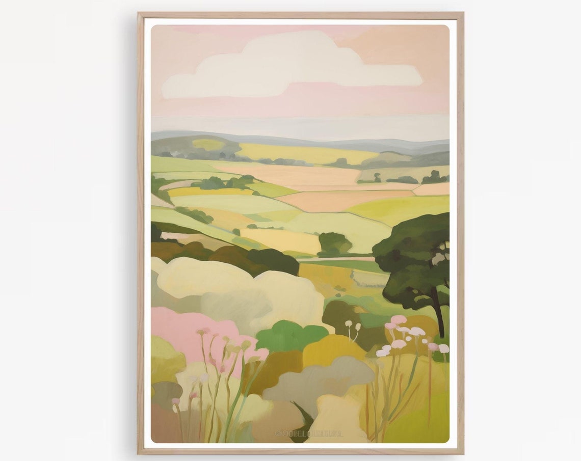 Summer Wildflower Fields Painting Pastel Sky Countryside Scene Poster - Image 4