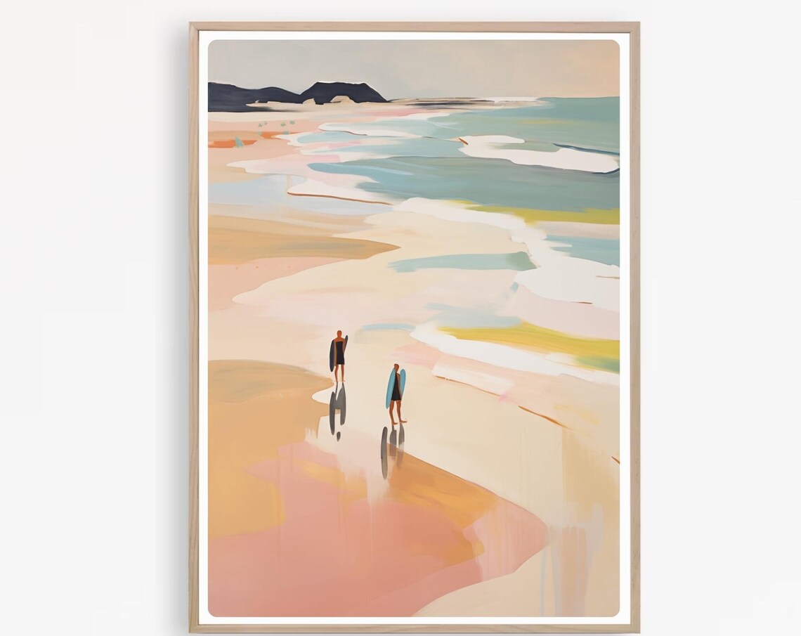 Surfers Walking Beach Painting Colorful Surf Culture Shoreline Poster - Image 4