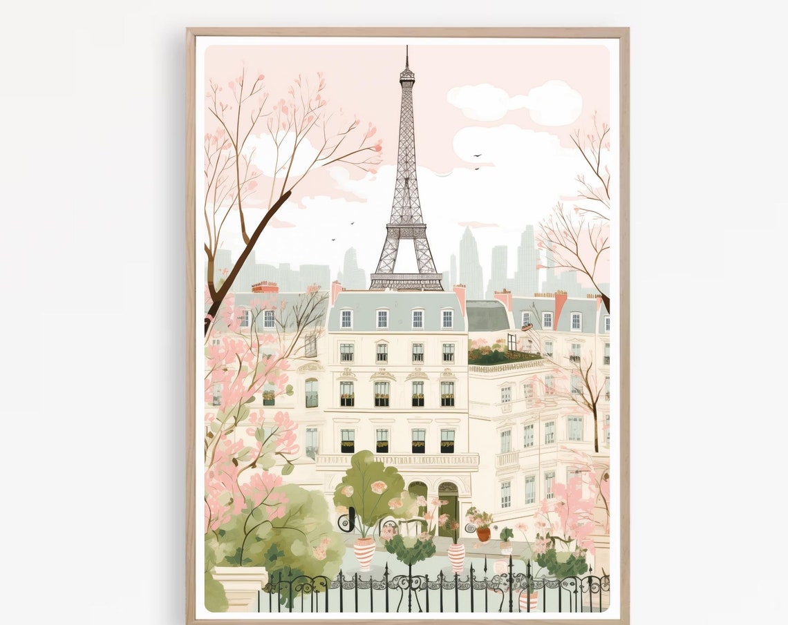 Eiffel Tower Paris Pink Blossom Illustration French Cityscape Poster - Image 4