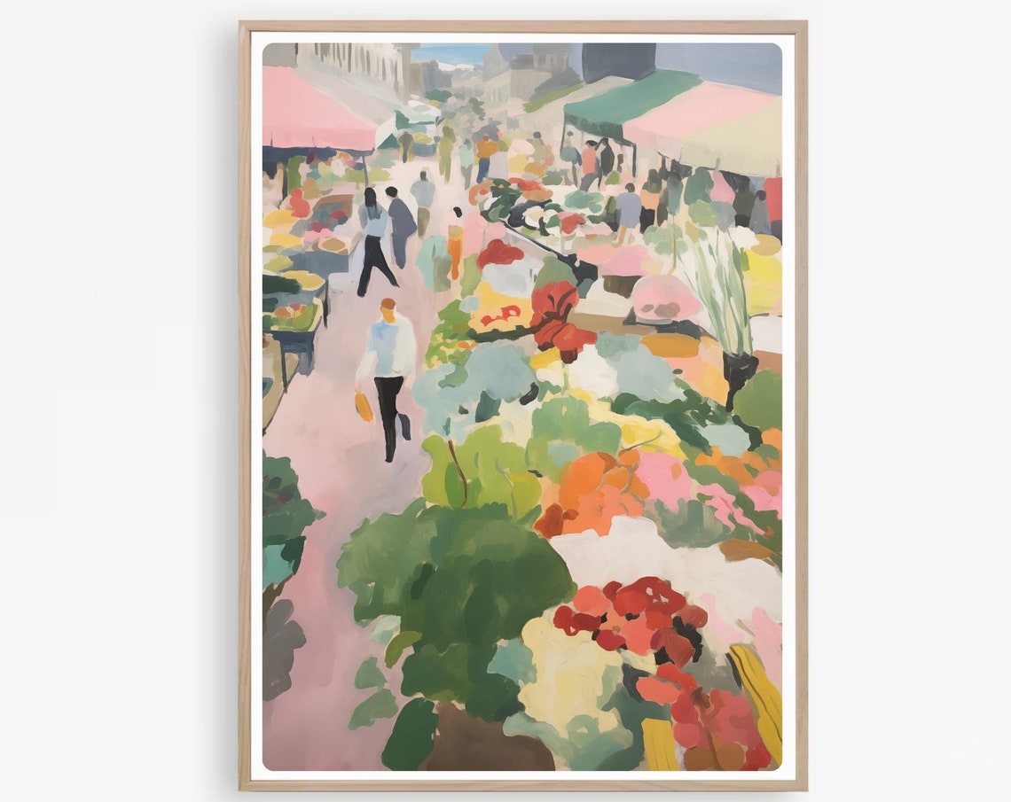 Colorful Flower Market Print France Street Abstract Watercolor Travel Poster Fine Art - Image 4