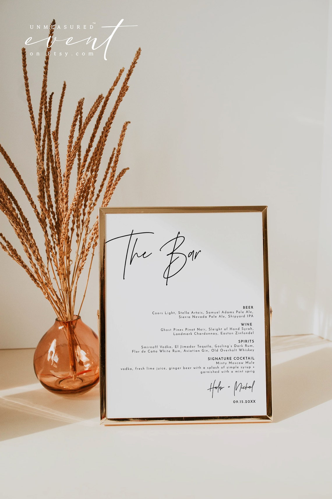 Wedding Bar Menu Drink Sign Minimalist Template Printable Poster