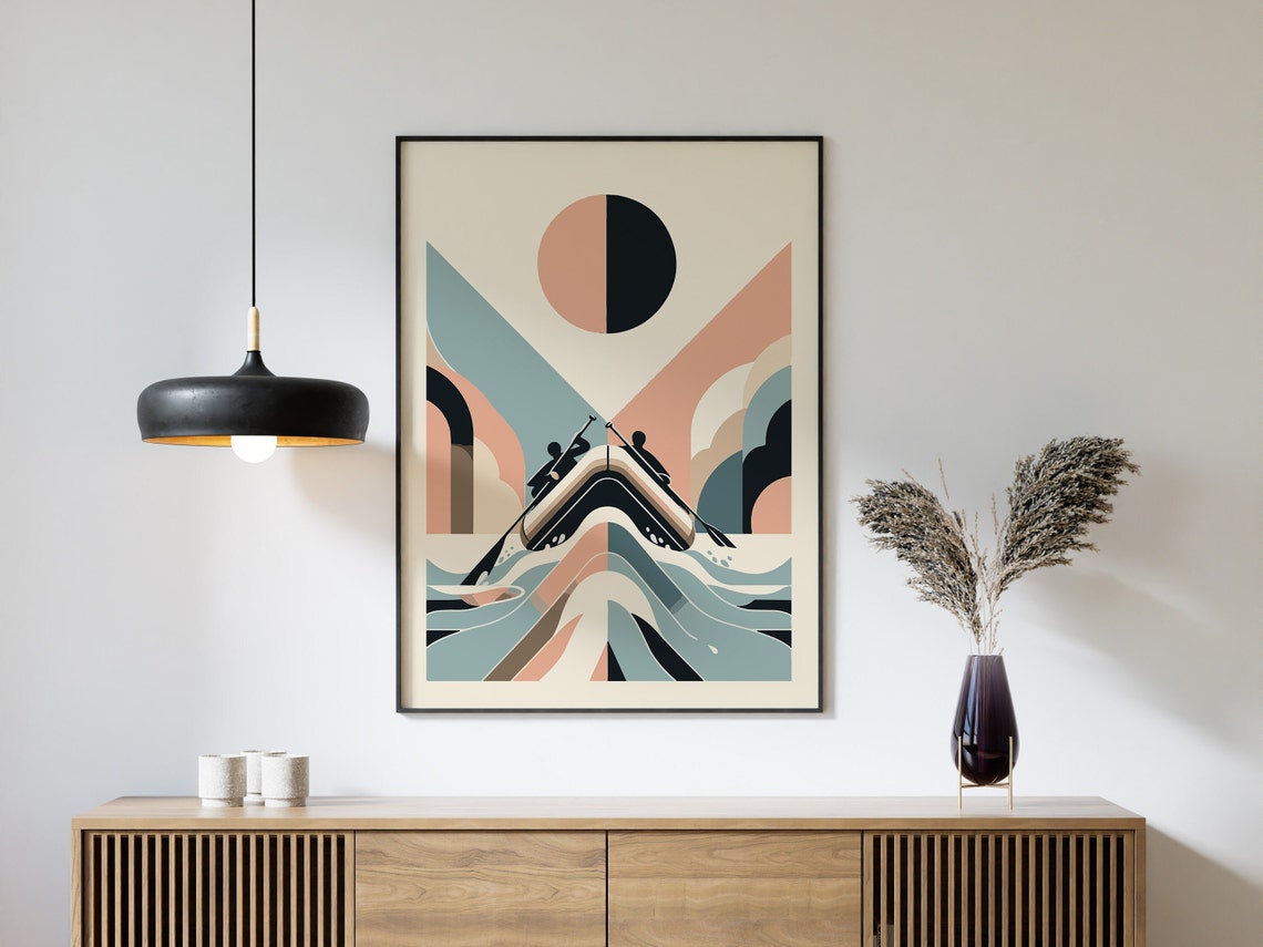 Geometric Rafting Adventure Poster with Pastel Canyon and River Art - Image 2