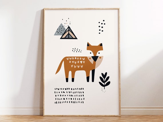 Stylish Fox Print For Modern Minimalist Montessori Playroom Wall Art Of A Nordic Animal For Japandi Nursery Babyshower Gift