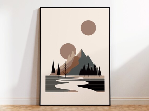 Nordic Landscape Print For Nature Loving Scandinavian Home Wall Art Geometric Scene Of Mountains And Forest For Scandi Style Interior