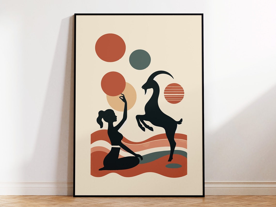 Goat Yoga Retro Silhouette Boho Terracotta Fun Yoga Studio Art Poster