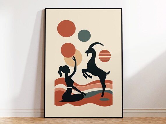 Goat Yoga Retro Silhouette Boho Terracotta Fun Yoga Studio Art Poster