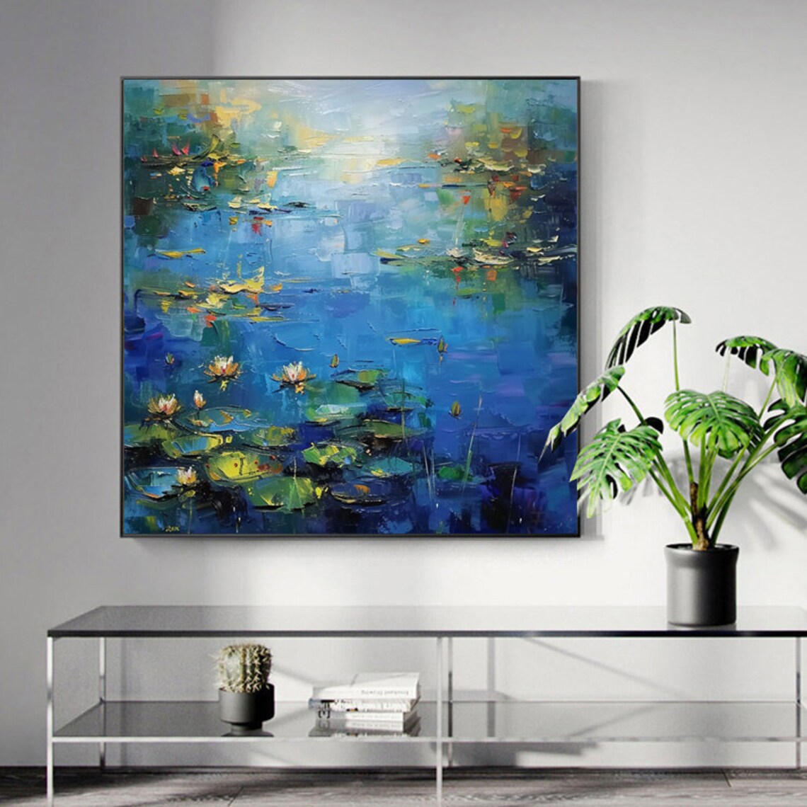 Abstract Water Art Blue Ocean Lake With Lilies - Image 5