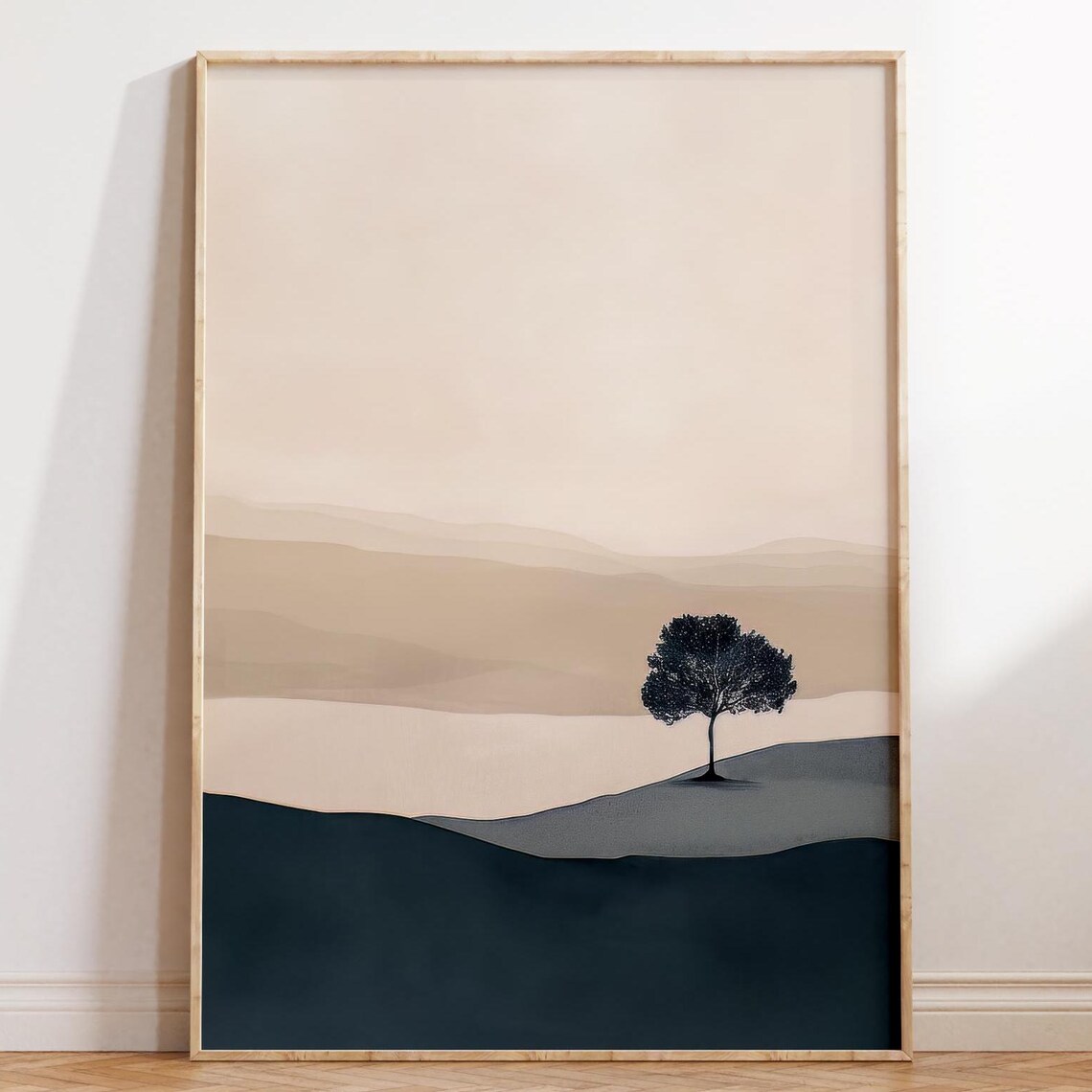 Japandi Lone Tree Art Print, Minimalist Nature