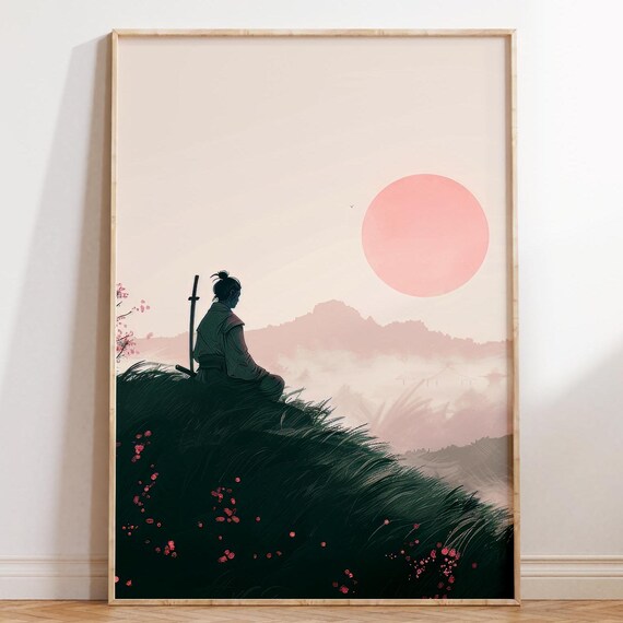 Samurai Sunset, Zen Meditation Wall Art