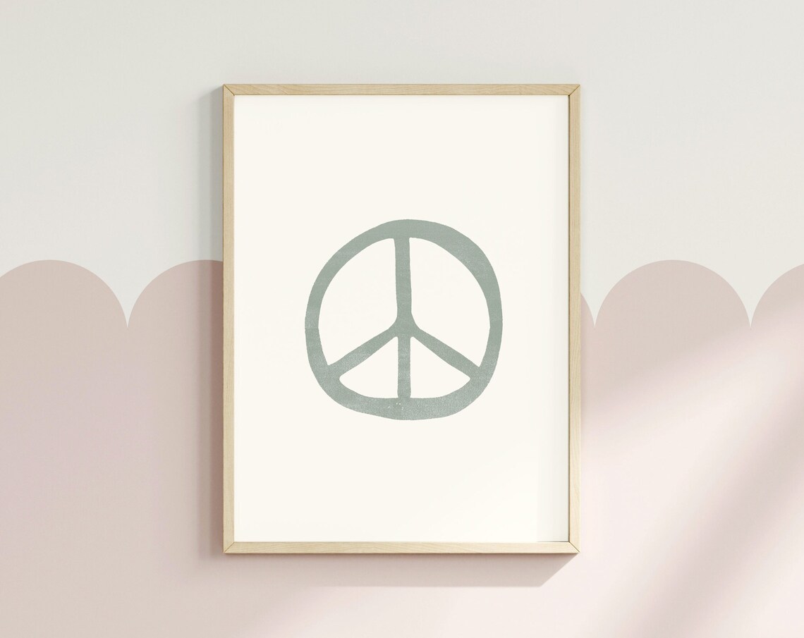 Sage Green Minimalist Peace Sign Modern Boho Teen Room Art Poster