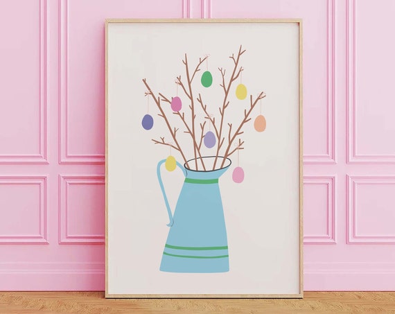 Easter Tree Print Art Cute Easter Art Print Easter Eggs Wall Art Trendy Easter Decor Spring Wall Decor