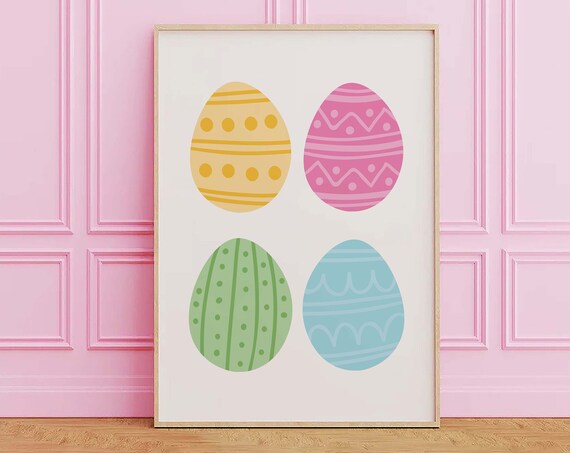Pastel Patterned Easter Eggs Yellow Pink Green Blue Holiday Poster