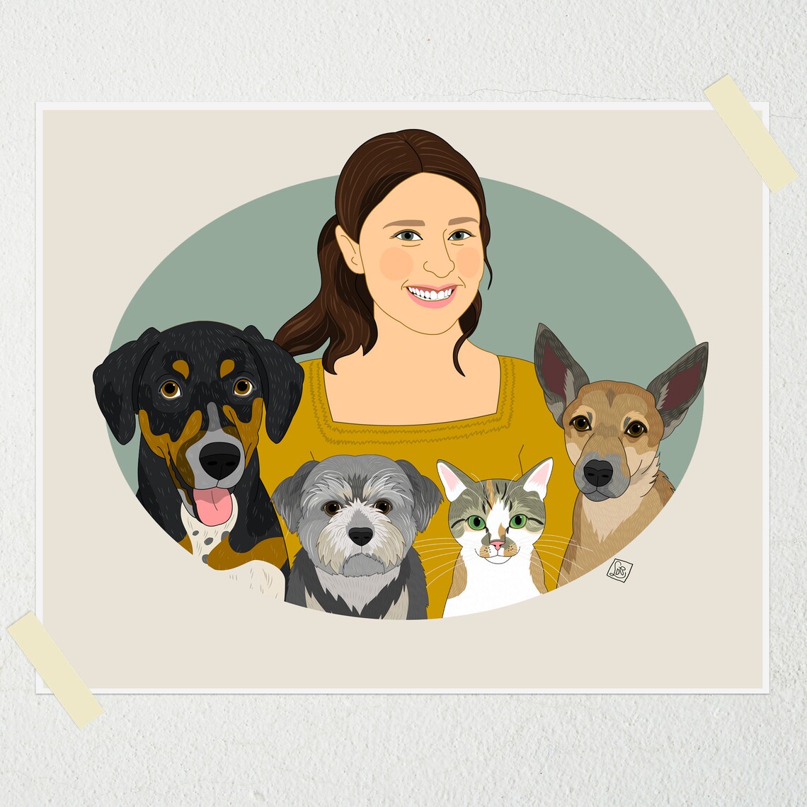 Woman With Grey and White Dog Custom Pet Portrait Illustration Poster - Image 3