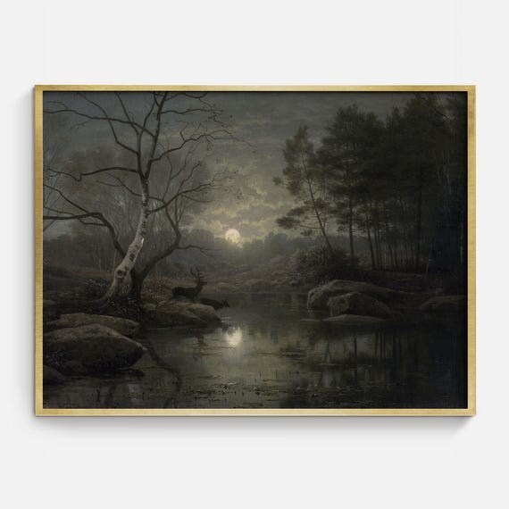 Full Moon Gothic Halloween Art Print, Samhain