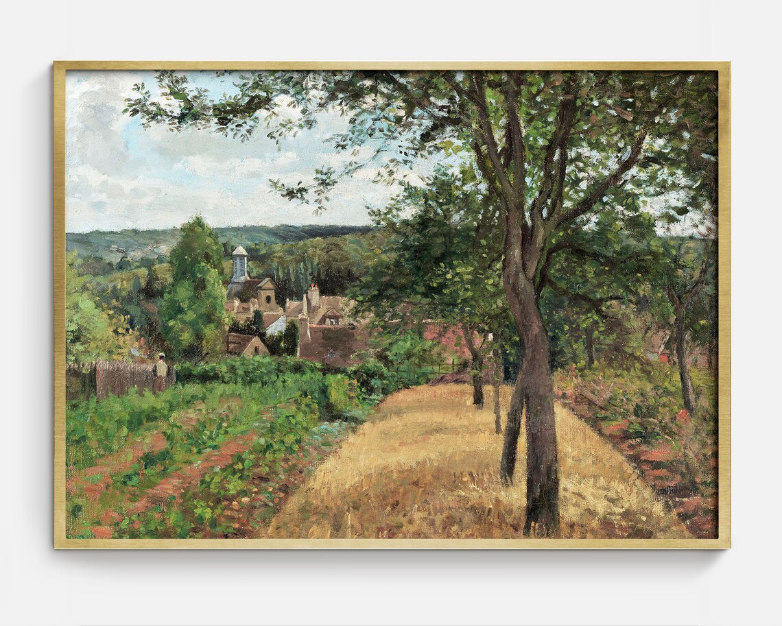 French Countryside Village Wheat Field Vintage Landscape Poster