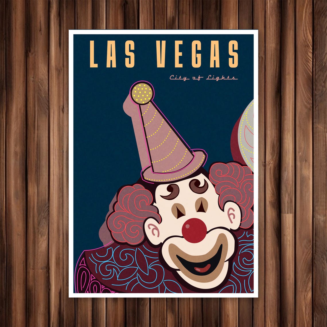 Las Vegas Night Edition Neon Circus Clown Retro Travel Poster
