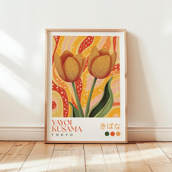 Yayoi Kusama Orange Tulip Print Modern Japanese Floral Art Poster