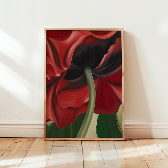 Georgia O'Keeffe Style Red Poppy Bloom Bold Macro Flower Poster
