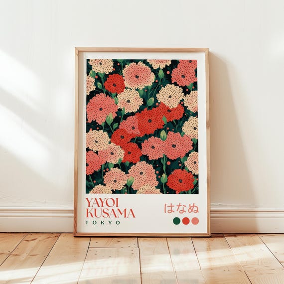 Yayoi Kusama Flower Art Print Abstract Red Floral Poster
