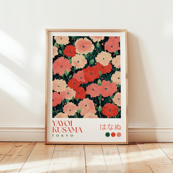 Yayoi Kusama Tokyo Coral Red Bloom Garden Floral Pattern Poster