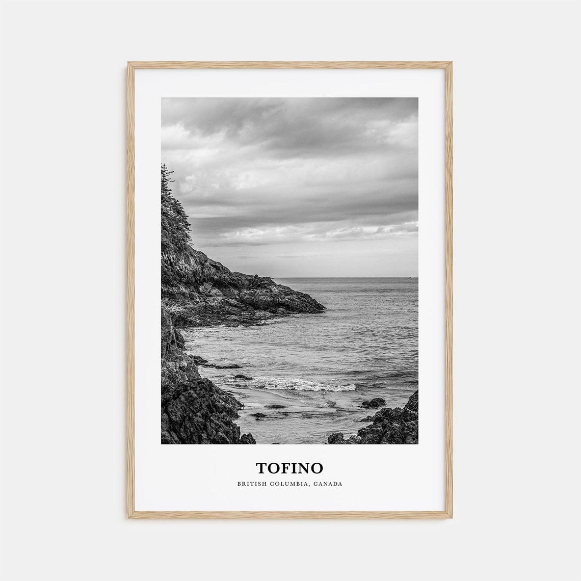 Tofino British Columbia Rugged Coastline Black White Travel Poster