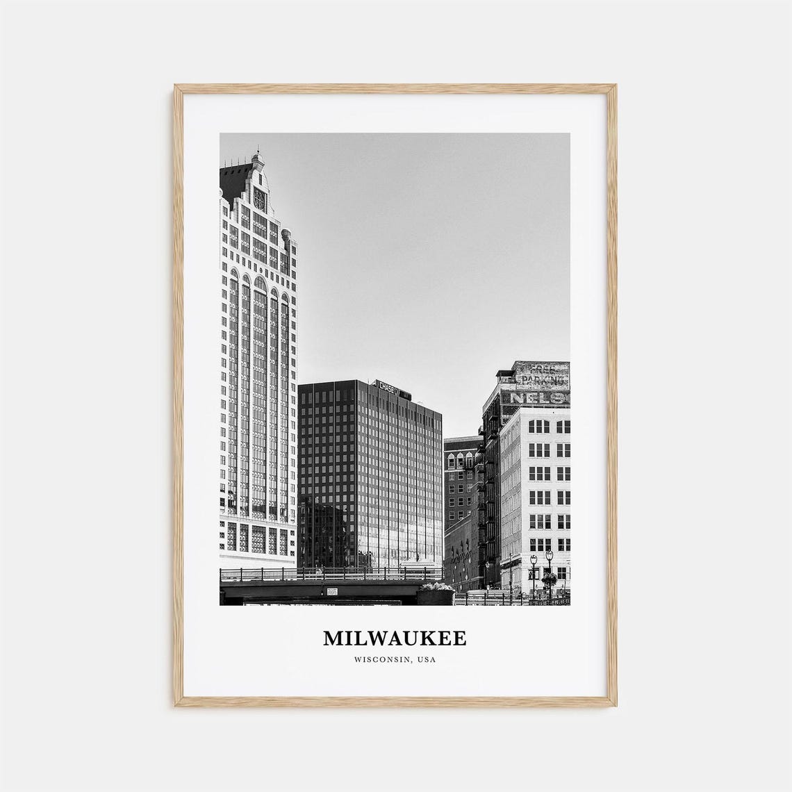 Milwaukee Wisconsin Downtown Skyscraper Street View Black White Poster