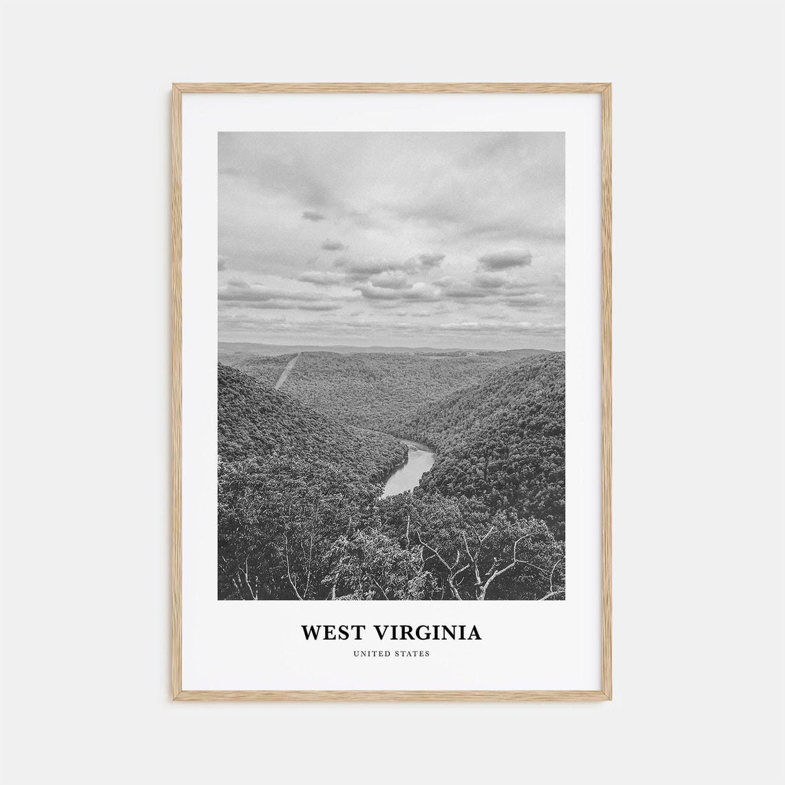West Virginia River Gorge And Forested Mountains Black White Poster