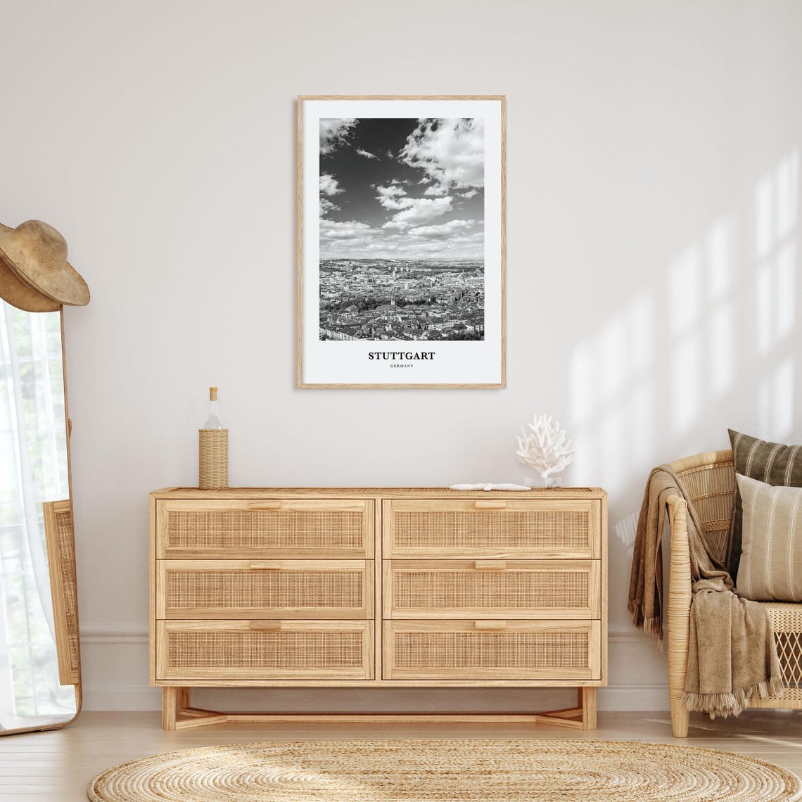 Stuttgart Germany Panoramic City Skyline Black White Photo Poster - Image 3