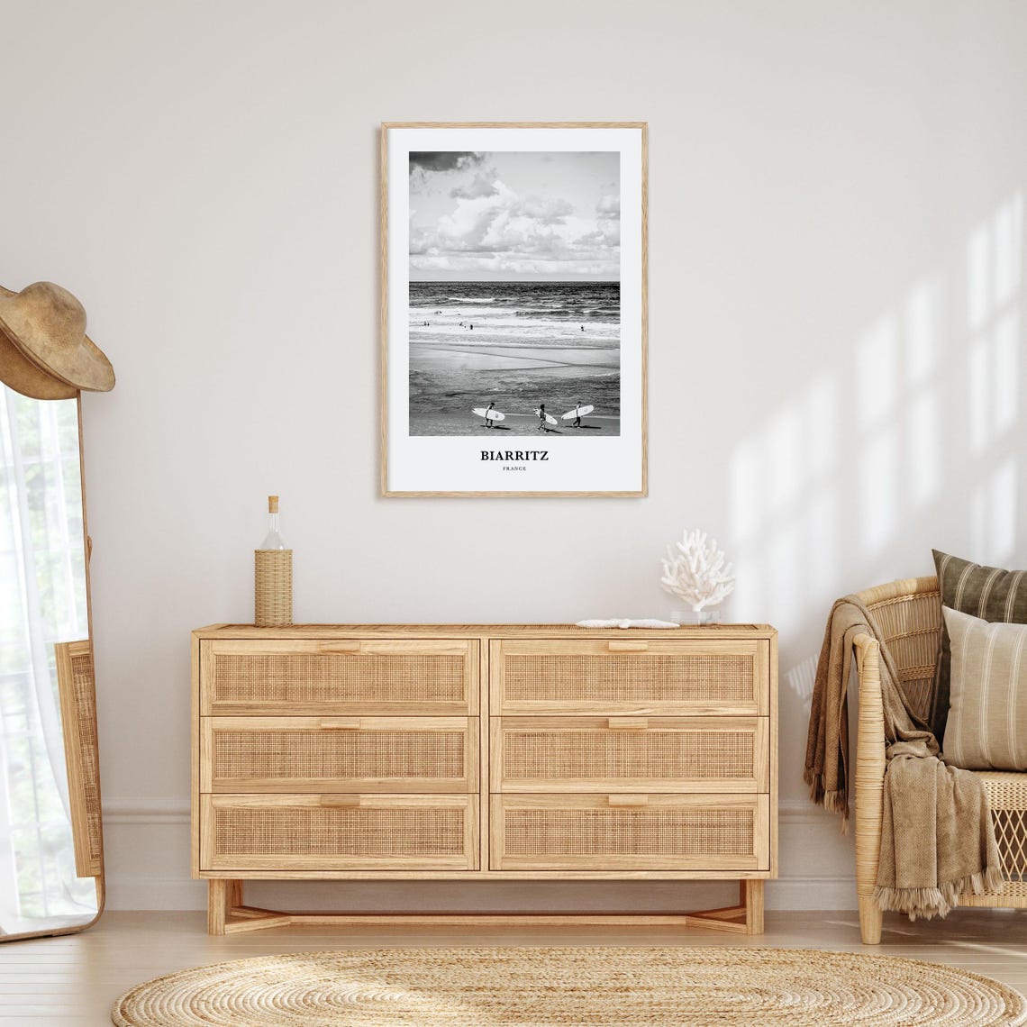 Biarritz France Surfers Atlantic Beach Day Black and White Poster - Image 3
