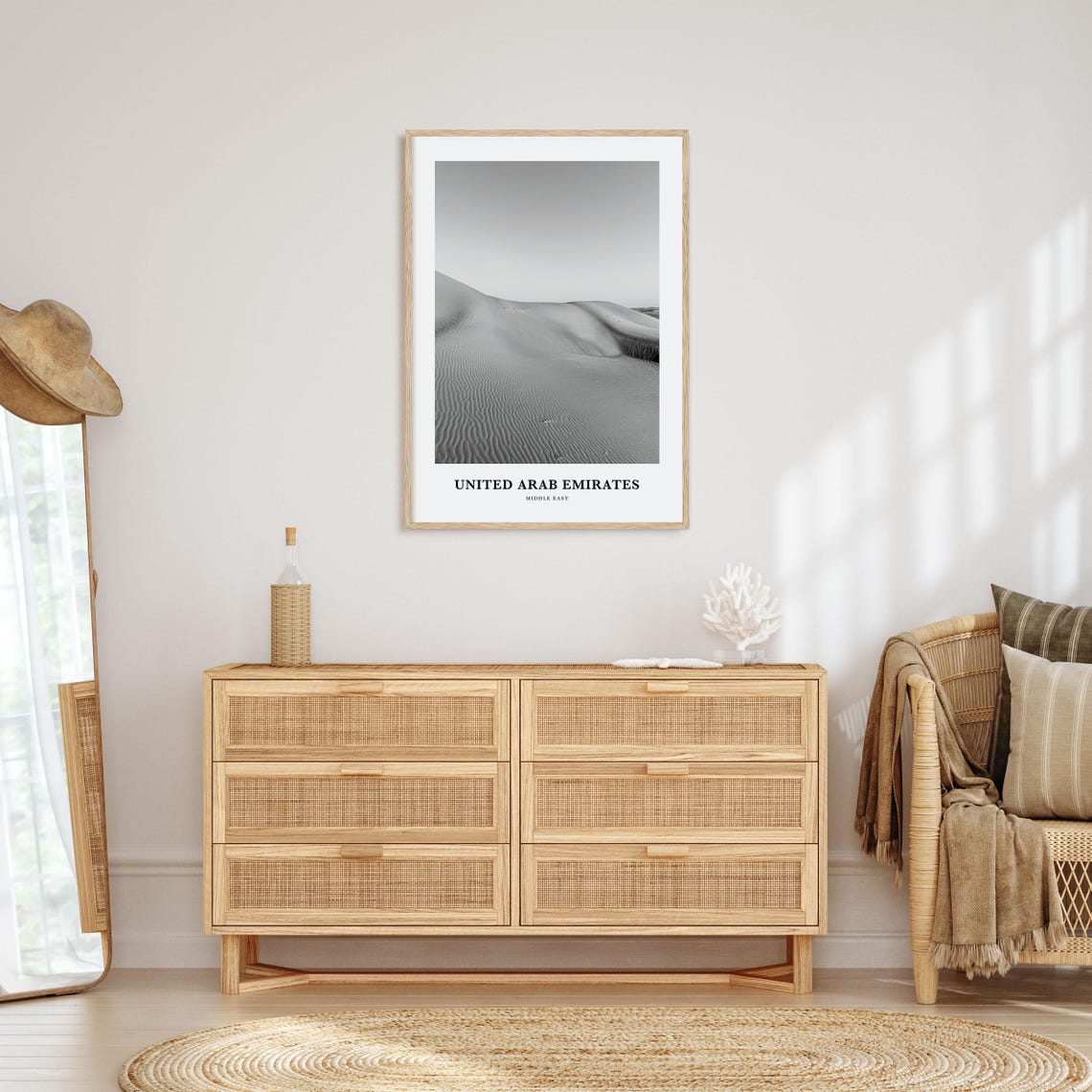 United Arab Emirates Desert Sand Dunes Black and White Poster - Image 3