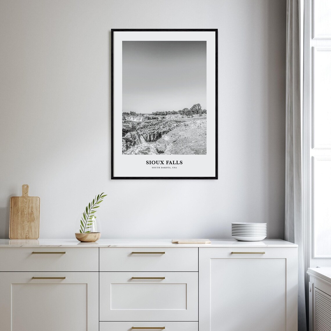 Sioux Falls South Dakota Waterfall Black and White Nature Poster - Image 2