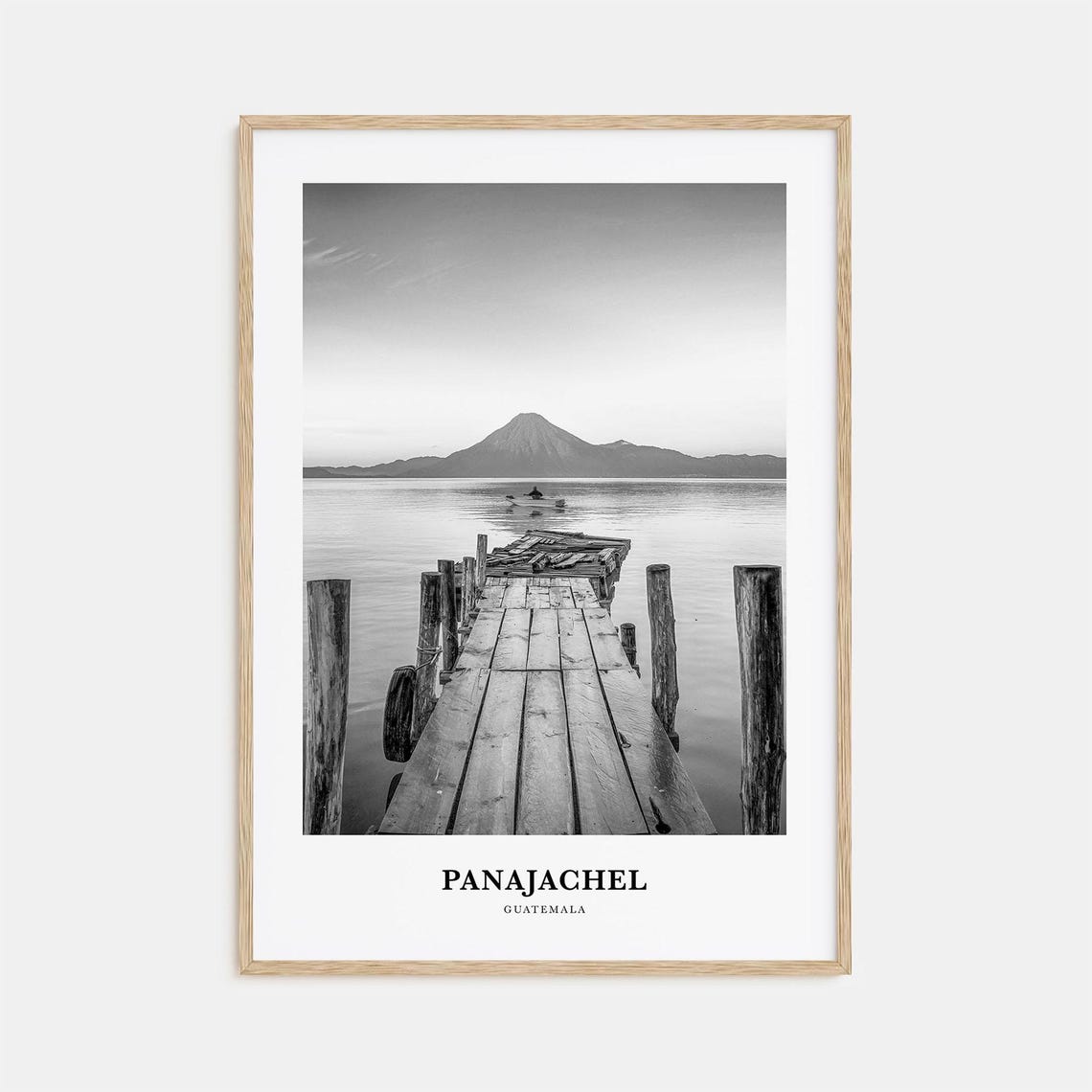 Panajachel Guatemala Volcano Dock Black and White Travel Poster