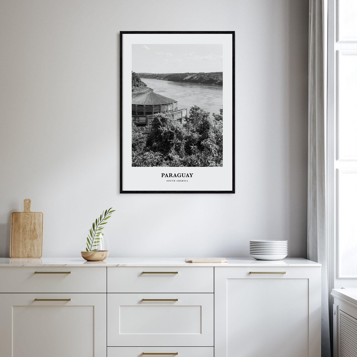 Paraguay South America River Overlook Black and White Poster - Image 2