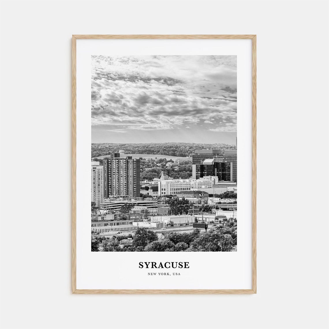 Syracuse Downtown Skyline Black and White Minimalist Travel Poster