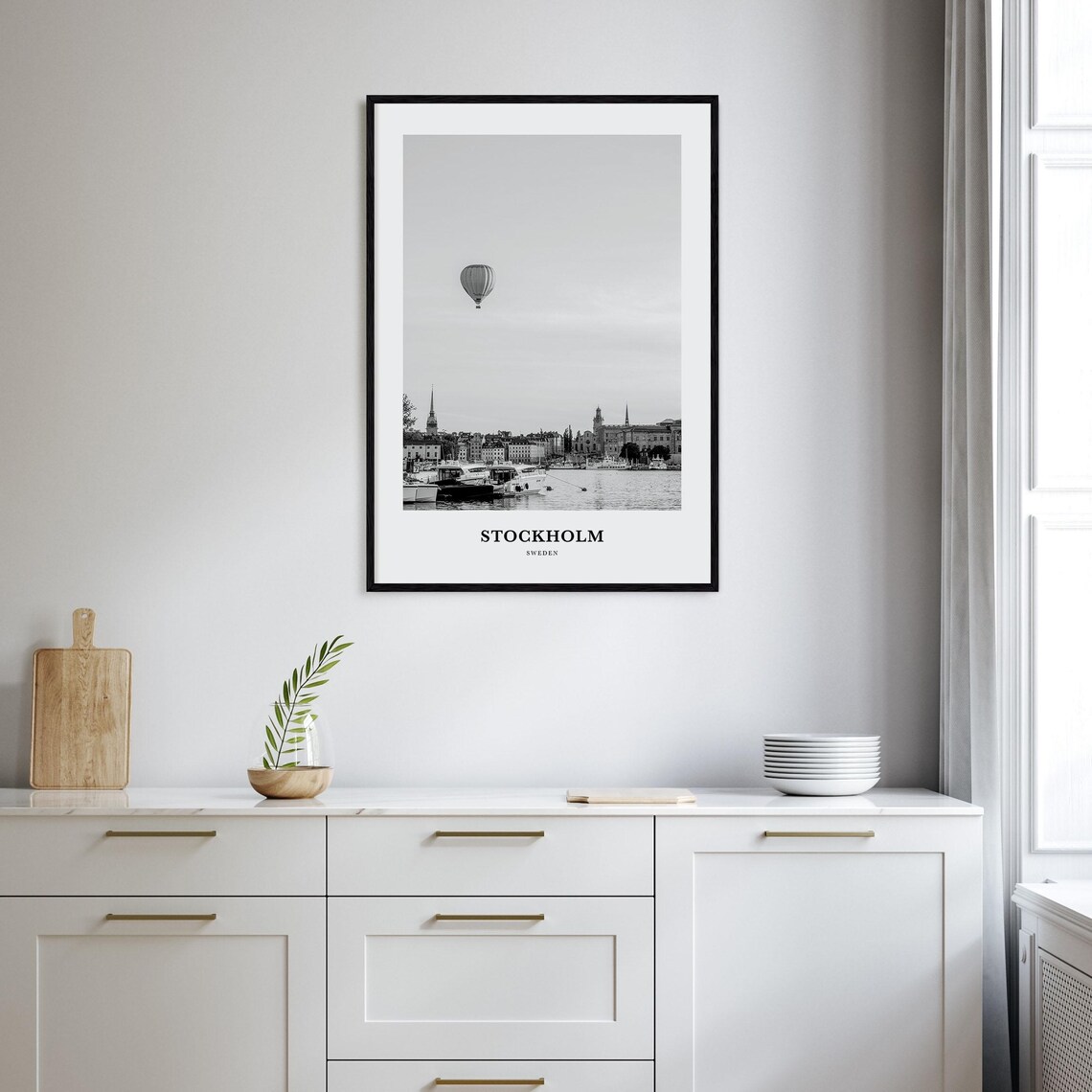 Hot Air Balloon Drifting Over Stockholm Harbor Sweden Travel Poster - Image 2