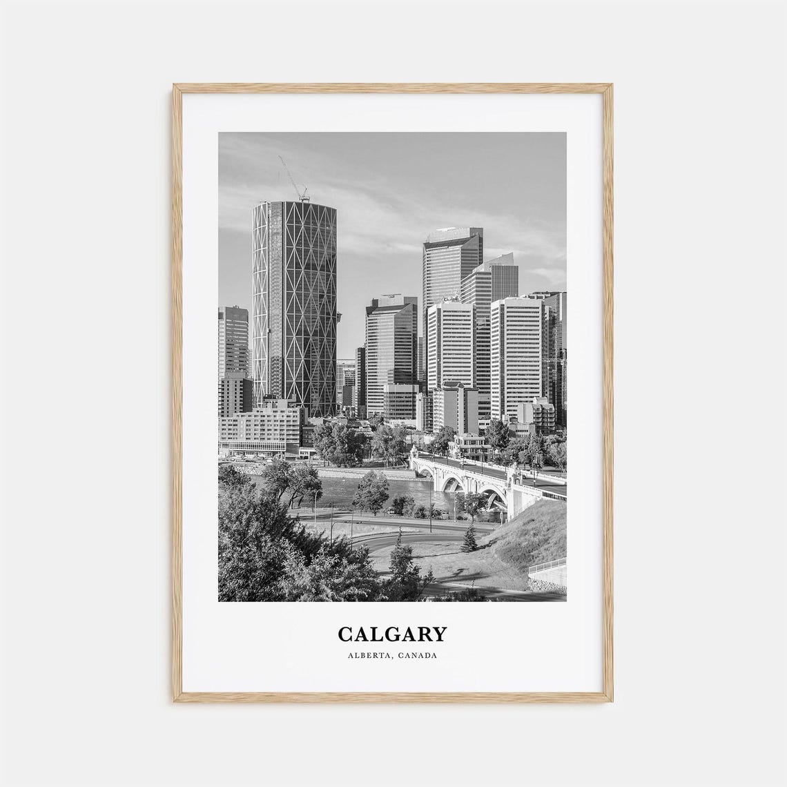 Calgary Alberta Canada Bow Tower Bridge Skyline Monochrome Poster