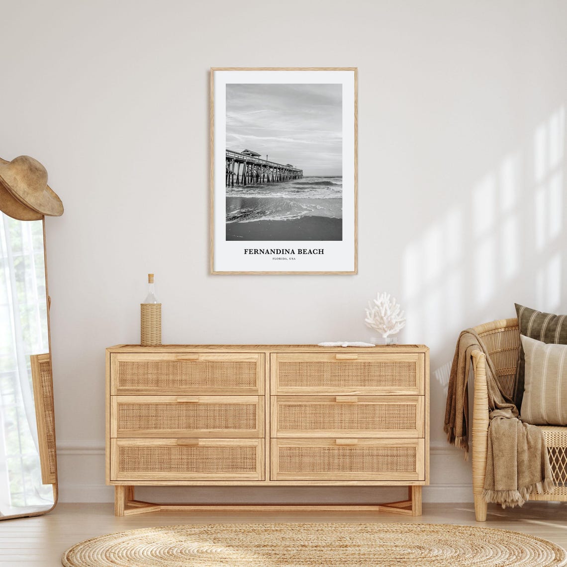 Fernandina Beach Wooden Fishing Pier Black and White Travel Poster - Image 3