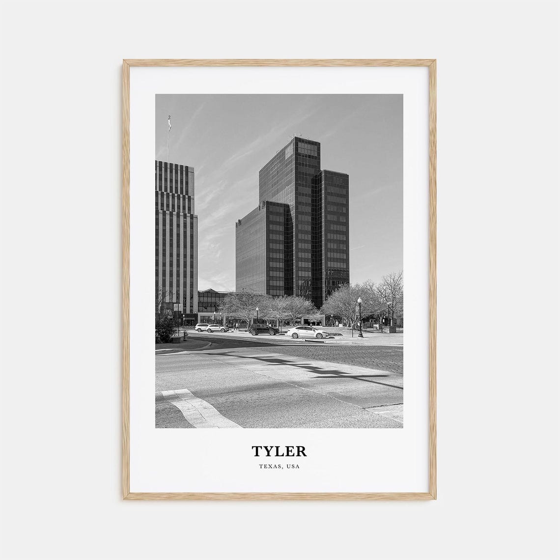Tyler Texas Downtown Office Towers Black and White City Poster