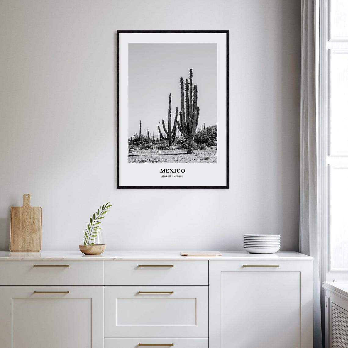 Mexico Desert Saguaro Cacti Landscape Black And White Poster - Image 2