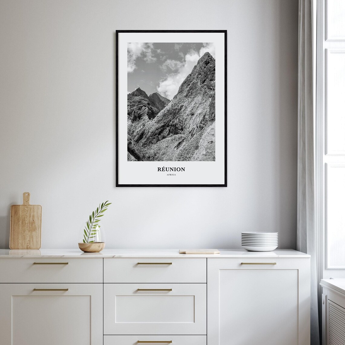 Reunion Africa Mountain Peaks Black White Photography Poster - Image 2