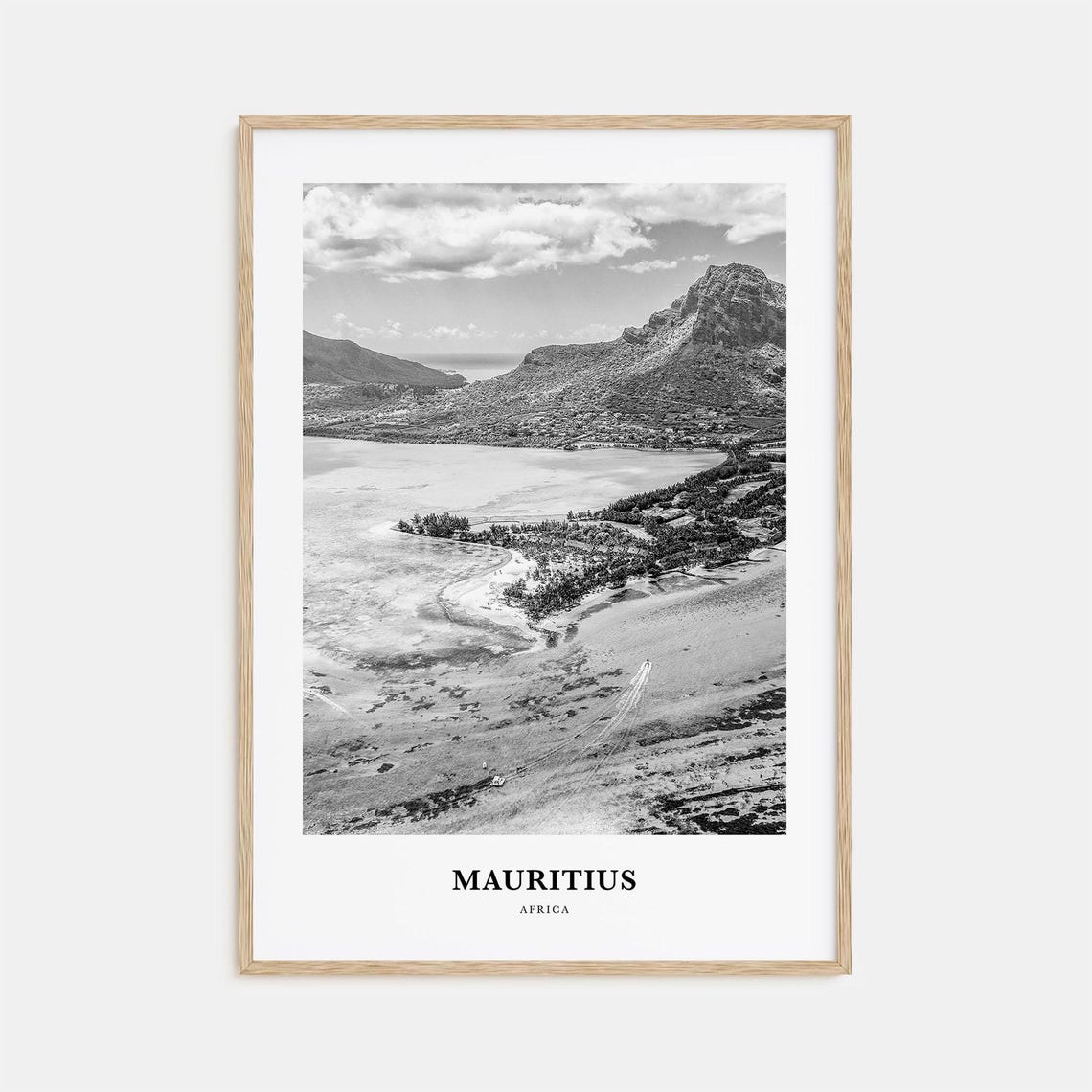 Mauritius Le Morne Shoreline Lagoon Aerial Black and White Poster
