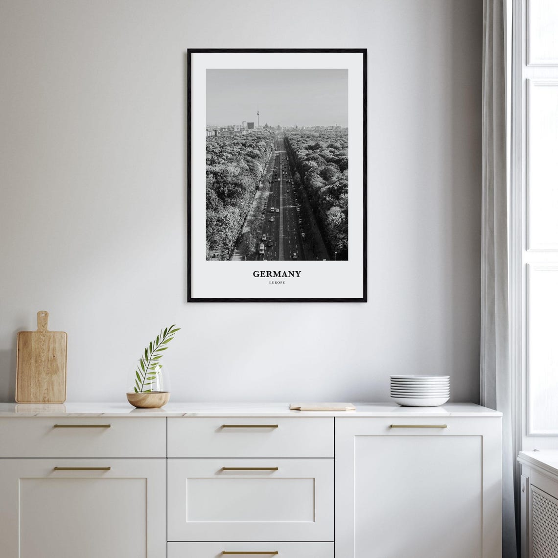 Berlin Germany Grand Avenue Tiergarten TV Tower Black White Poster - Image 2