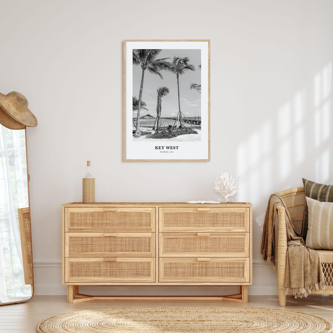 Key West Florida Black and White Palm Trees Ocean Pier Poster - Image 3