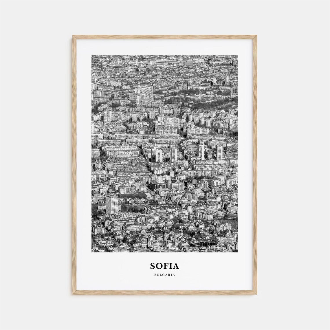 Sofia Bulgaria Aerial Cityscape Black and White Photo Poster